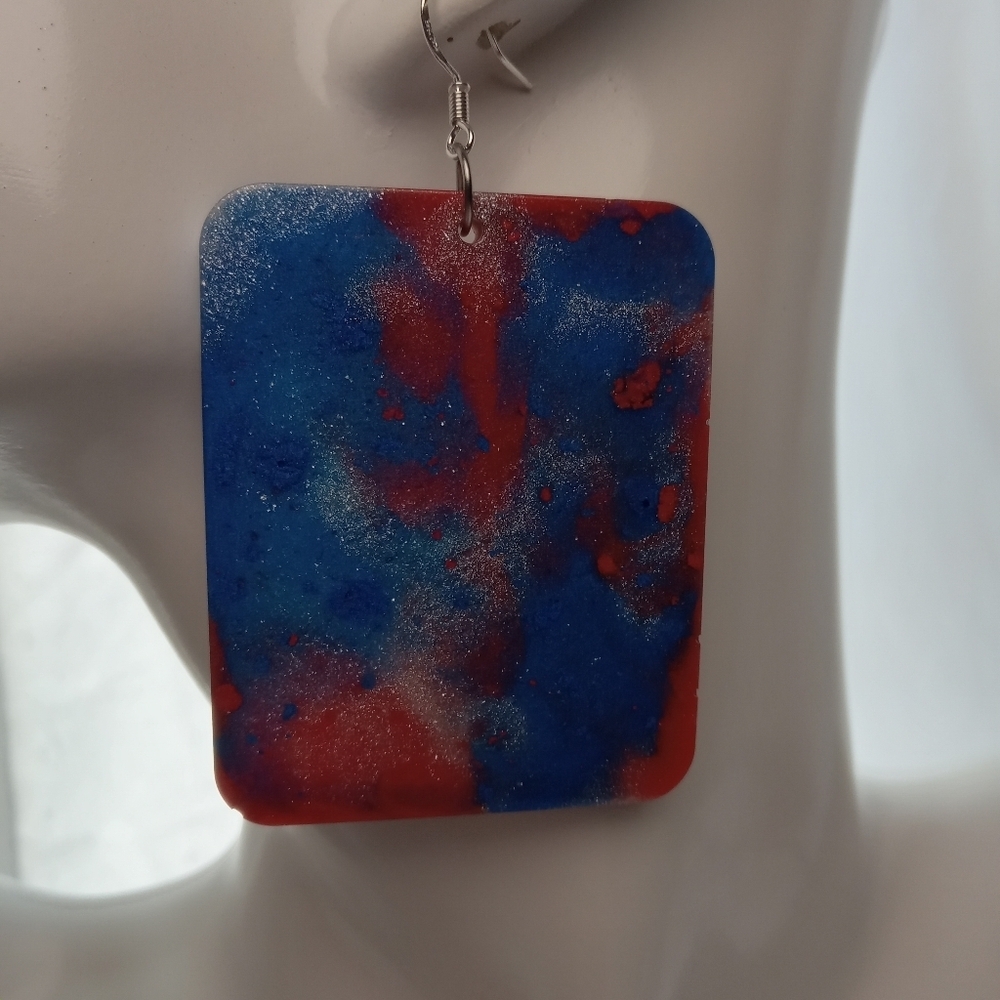 Red and Blue Square Earrings - Picture 4 of 6